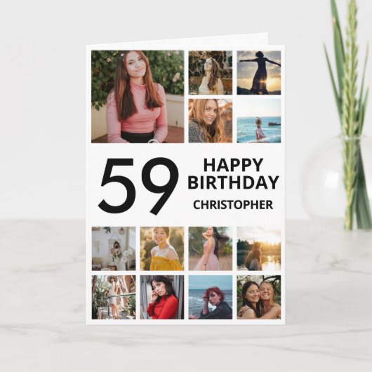 Carte 59e anniversaire Collage photo 13 photos noir blan (Devant)
