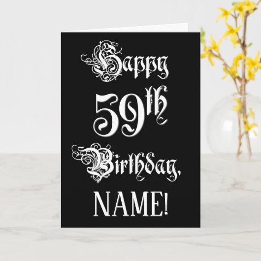 Carte 59e anniversaire : Fancy, Elegant Script + Nom per (Fleur jaune)
