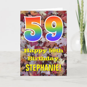 Carte 59e anniversaire; feuilles d'automne rustiques; ar