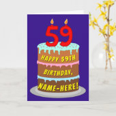 Carte 59e anniversaire : Fun Cake and Candles + Nom pers (Fleur jaune)