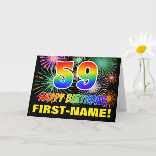 Carte 59e Anniversaire : Gras, Amusant, Feux d'Artifice,