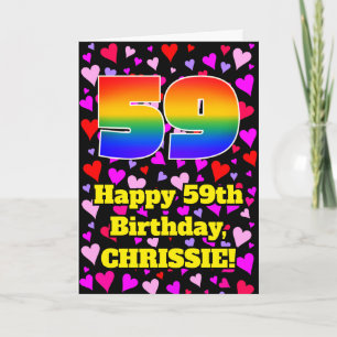 Carte 59e anniversaire : motif de cœurs aimants, arc-en-