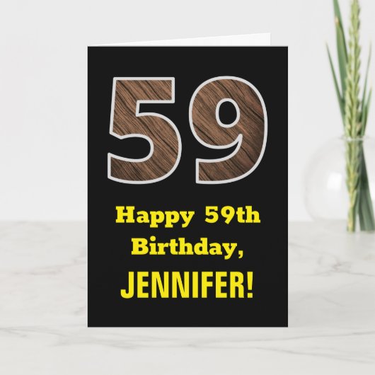 Carte 59e anniversaire : Nom, Motif Faux Wood Grain "59" (Devant)
