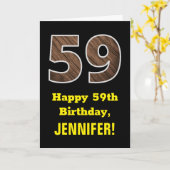 Carte 59e anniversaire : Nom, Motif Faux Wood Grain "59" (Fleur jaune)