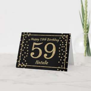 Carte 59e anniversaire Parties scintillant Noir et Or Ca