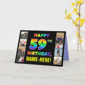 Carte 59e anniversaire : Rainbow Text, Custom Photos & N (Fleur jaune)