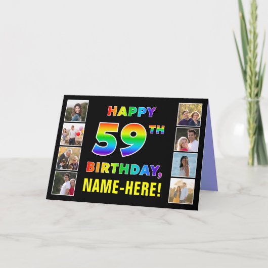 Carte 59e anniversaire : Rainbow Text, Custom Photos & N (Devant)