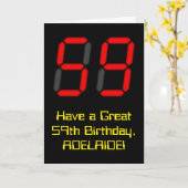 Carte 59e anniversaire : Rouge Digital Clock Style "59" (Fleur jaune)