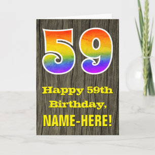 Carte 59e anniversaire : Rustic Faux Wood Look, Rainbow