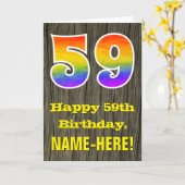 Carte 59e anniversaire : Rustic Faux Wood Look, Rainbow (Fleur jaune)