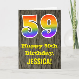 Carte 59e anniversaire : Rustic Faux Wood Look, Rainbow