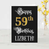 Carte 59e anniversaire — Script fantaisie; look or Faux; (Fleur jaune)