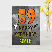 Carte 59e Anniversaire : Thème effrayant d'Halloween + N (Fleur jaune)
