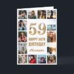 Carte 59e Joyeux Anniversaire Gold et White Photo Collag<br><div class="desc">59th Happy Birthday Gold and White Photo Collage Birthday Card. Pour plus de personnalisation,  cliquez sur le bouton "Customiser" et utilisez notre outil de conception pour modifier ce modèle.</div>