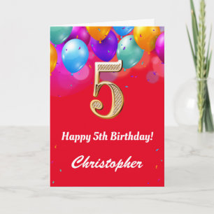 Carte 5 Anniversaire Ballons couleur rouge et or