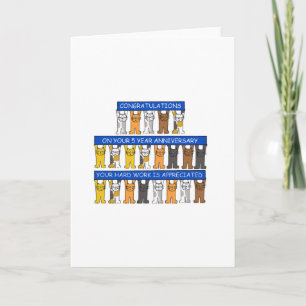 Carte 5 Anniversaire du travail Félicitations Chats