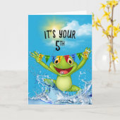 Carte 5 Anniversaire Grenouille à sauter dans l'eau (Fleur jaune)