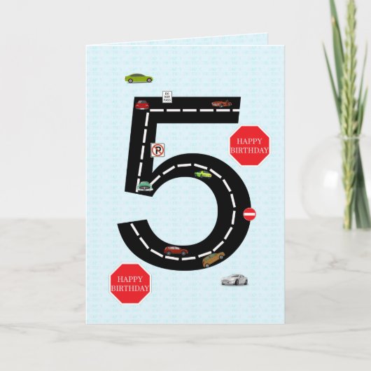 Carte 5 ans, 5 ans, voitures jouets et route (Devant)