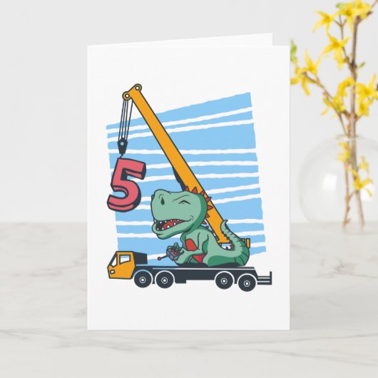 Carte 5 ans 5Anniversaire grue mobile Dinosaur (Fleur jaune)