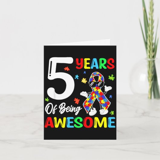 Carte 5 ans de ruban de naissance génial autism (Devant)