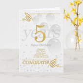 Carte 5 ans Sober Anniversaire Faux Gold Parties scintil (Fleur jaune)