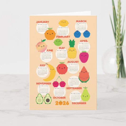 Carte 5 Par Jour Kawaii Fruits 2026 Calendrier (Devant)