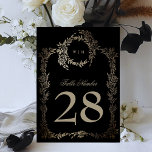 Carte 5 x 7 Black Gold Ebony Wreath Mariage Numéro de ta<br><div class="desc">*PAS VRAI FOIL _____________________________ ***ce design fait partie d'une collection*** Vivez le charme de l'élégance intemporelle avec ma Dramatique Collection de couronne de monogramme en ébène noir. Cette collection présente des modèles monogrammés personnalisés avec une couronne et des cadres tissés de manière complexe, qui incarnent l'essence d'un mariage classique et...</div>