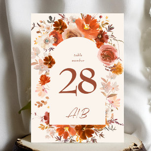 Carte 5 x 7 Crème Orange Chute Florale Arche Numéros