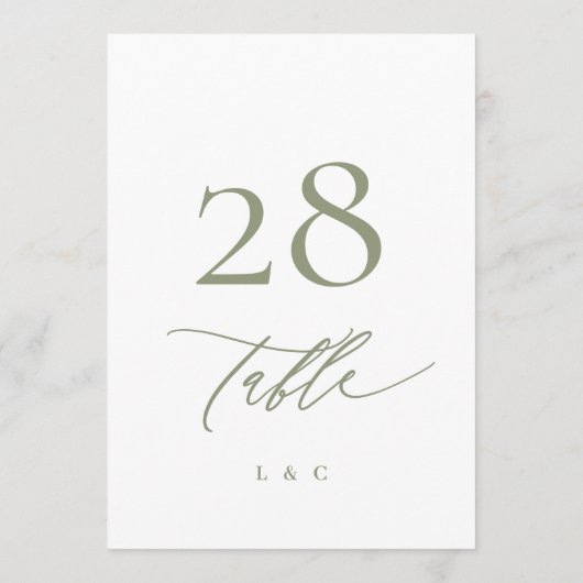 Carte 5 x 7 Sage Vert Blanc Moderne Mariage Numéro de ta (Dos)
