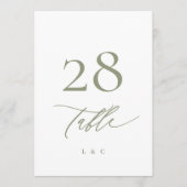 Carte 5 x 7 Sage Vert Blanc Moderne Mariage Numéro de ta (Devant)
