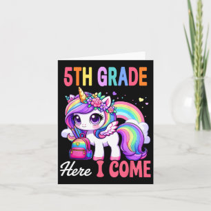 Carte 5e Année Ici Je Viens Unicorn Filles Retour À L'Éc
