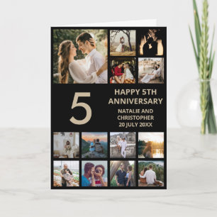 Carte 5e anniversaire 13 photo Collage noir et or