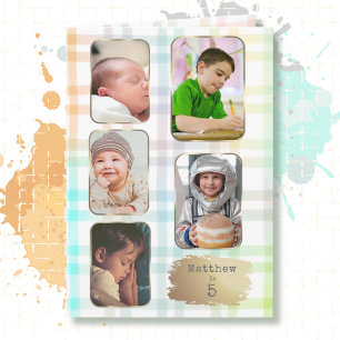 Carte 5e anniversaire 5 Photo Vichy Aquarelle Moderne