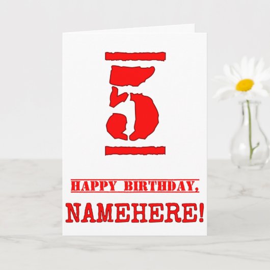 Carte 5e anniversaire : Amusant, Timbre en caoutchouc ro (Petite plante)