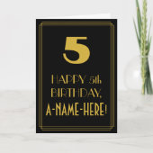 Carte 5e anniversaire ~ Art Déco Inspiré Look "5" & Nom (Devant)