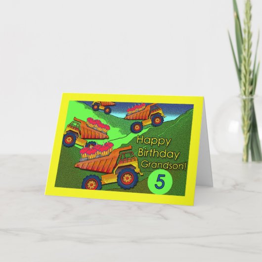 Carte 5e anniversaire de Grandson, Camions de vidage, Cu (Devant)