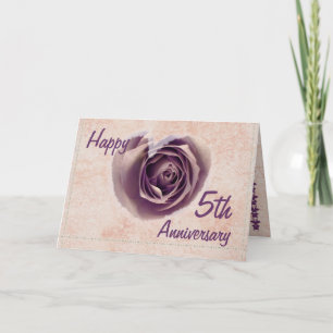 Carte 5e anniversaire de mariage - Cœur de rose violette