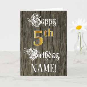 Carte 5e anniversaire : Faux Gold Look + Faux Wood Motif