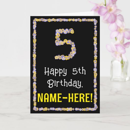 Carte 5e anniversaire : Floral Flowers Numéro, Nom perso (Orchidée)