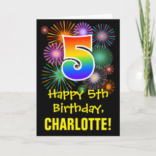 Carte 5e anniversaire : Fun Motif Fireworks + Rainbow 5