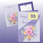 Carte 5e anniversaire gerbera fleurs pourpre