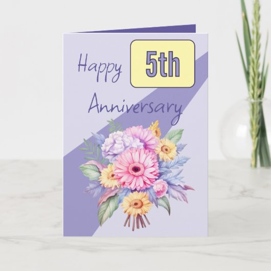 Carte 5e anniversaire gerbera fleurs pourpre (Devant)