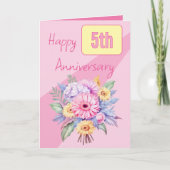 Carte 5e anniversaire gerbera fleurs rose (Devant)