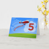 Carte 5e anniversaire, grand-fils, avion rouge (Fleur jaune)