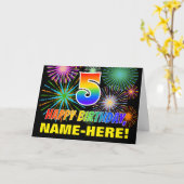 Carte 5e anniversaire : Gras, Amusement, Feu d'artifice, (Fleur jaune)