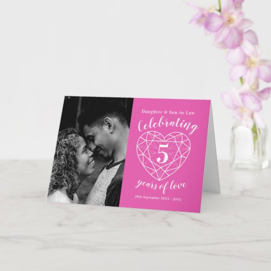 Carte 5e anniversaire Mariage coeur rose tourmaline (Orchidée)