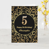 Carte 5e anniversaire Motif floral noir et or (Fleur jaune)