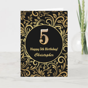 Carte 5e anniversaire Motif floral noir et or