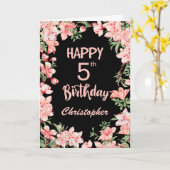 Carte 5e anniversaire Peach rose Aquarelle Florale Noir (Fleur jaune)