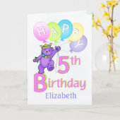 Carte 5e anniversaire Princess Bear, Nom personnalisé (Fleur jaune)